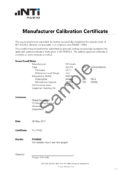 Individually numbered Calibration Certificate for new XL2 analyzer and microphone.